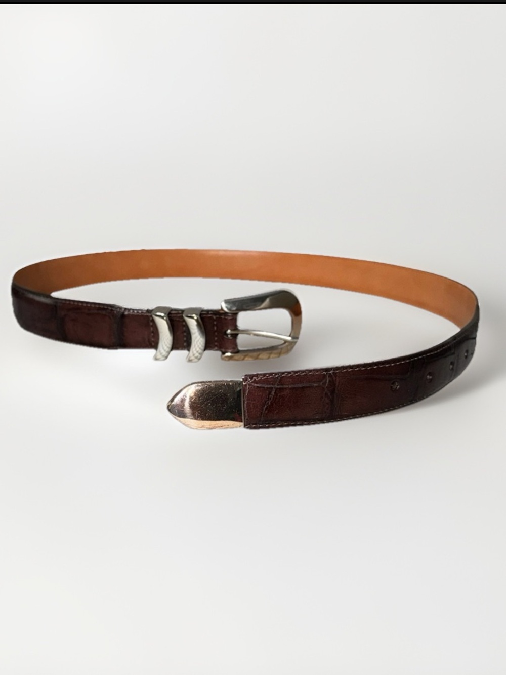 Brighton Onyx Leather Belt Brown Croc Embossed Women’s Size 36 Made in USA NWOT - Picture 6 of 7